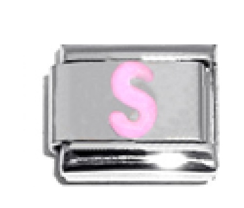 Pink Letter S - 9mm Italian charm - Click Image to Close